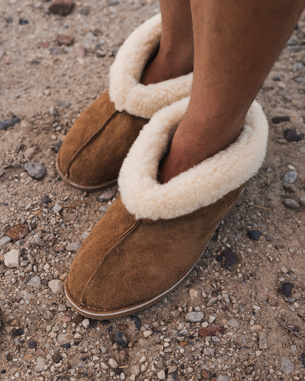 Mens Brown Suede Wool Slipper
