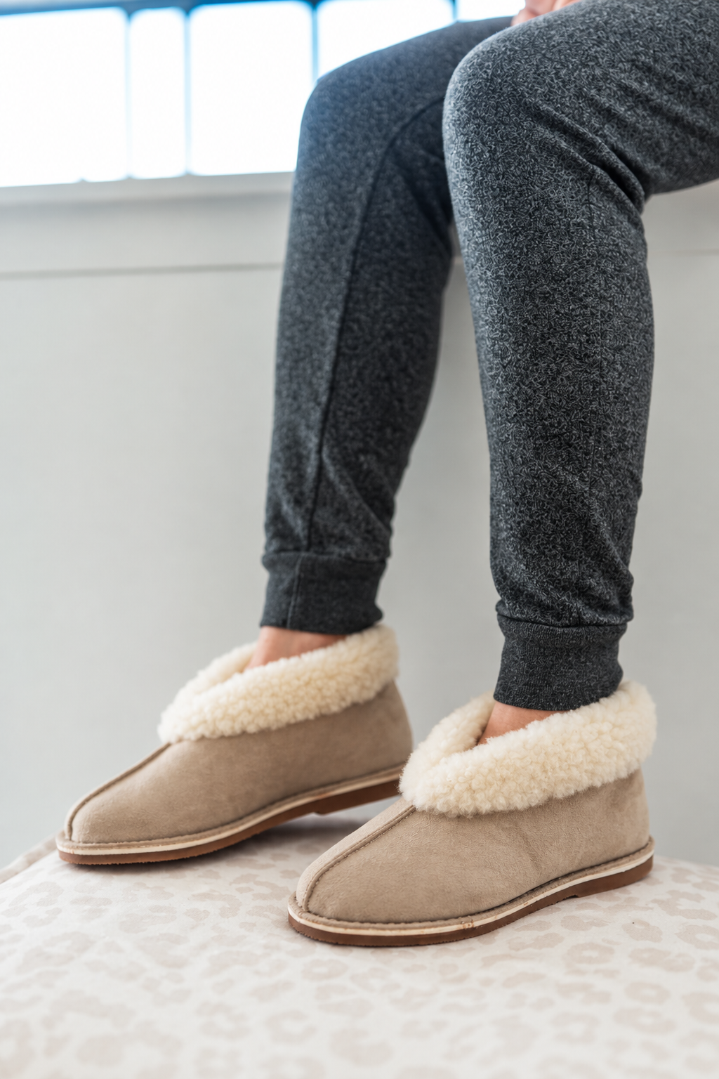 Ladies Beige Suede Wool Slipper