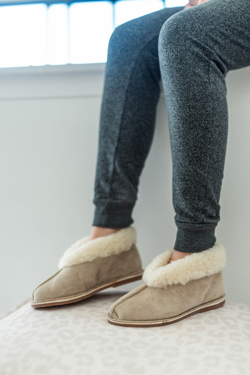 Ladies Beige Suede Wool Slipper
