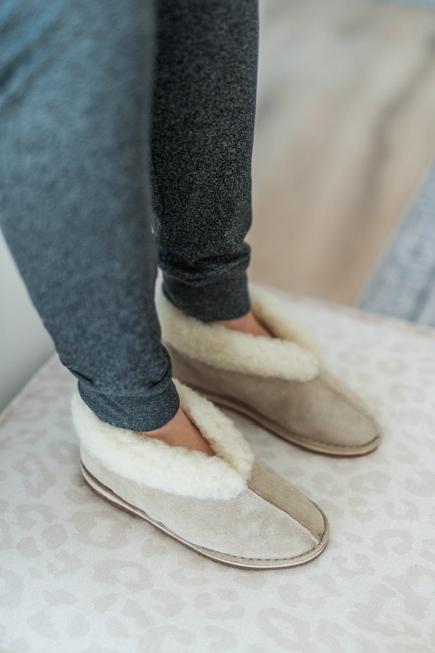 Ladies Beige Suede Wool Slipper