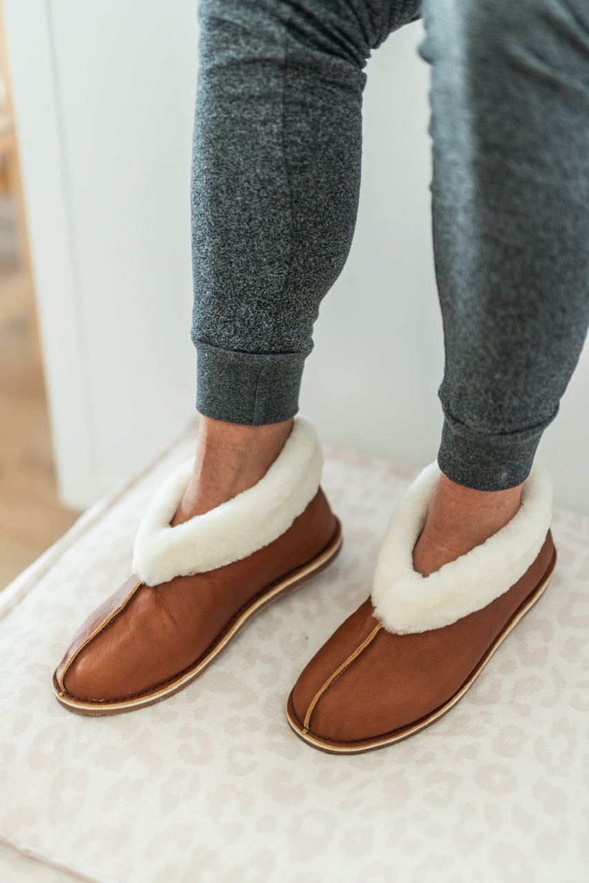 Mens Premium Brown Sheep Skin Slipper
